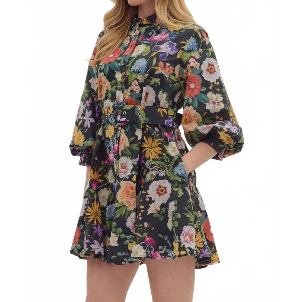 NEW ENTRO belted mini dress in midnight garden party - Picture 5 of 7